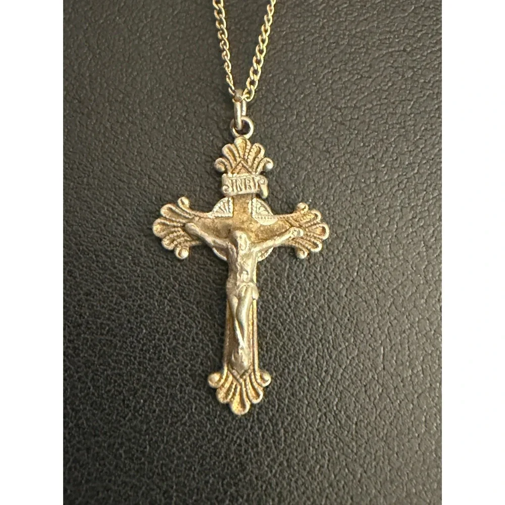Vintage Cross Necklace Sterling Silver Gold Filled Crucifix 18